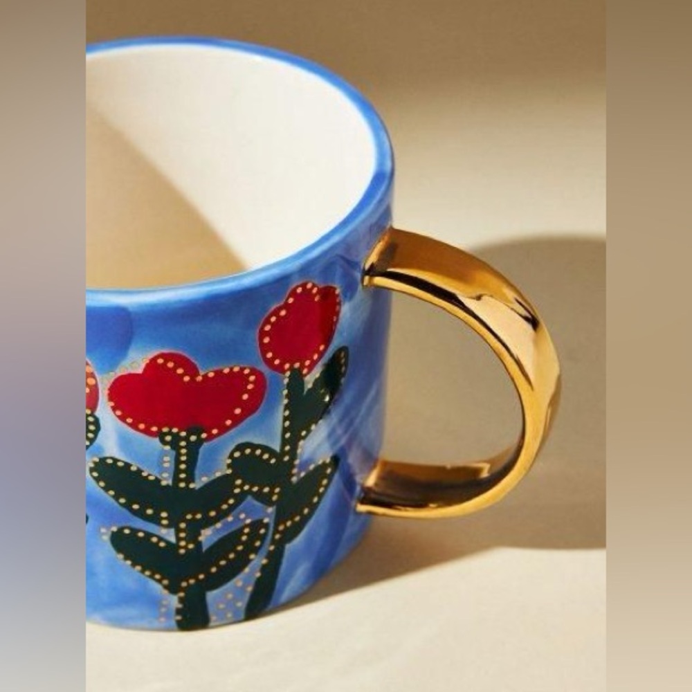 Anthropologie x Francesca Kaye Hand Painted Red, Blue, and Gold Tulip Mug - Picture 2 of 5